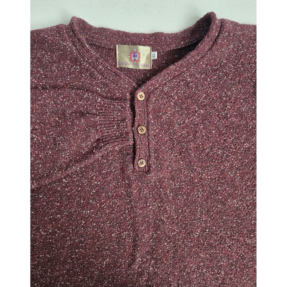 The Territory Ahead Men's VTG XL Maroon‎ Wool Silk Blend 1/4 Button Knit Sweater